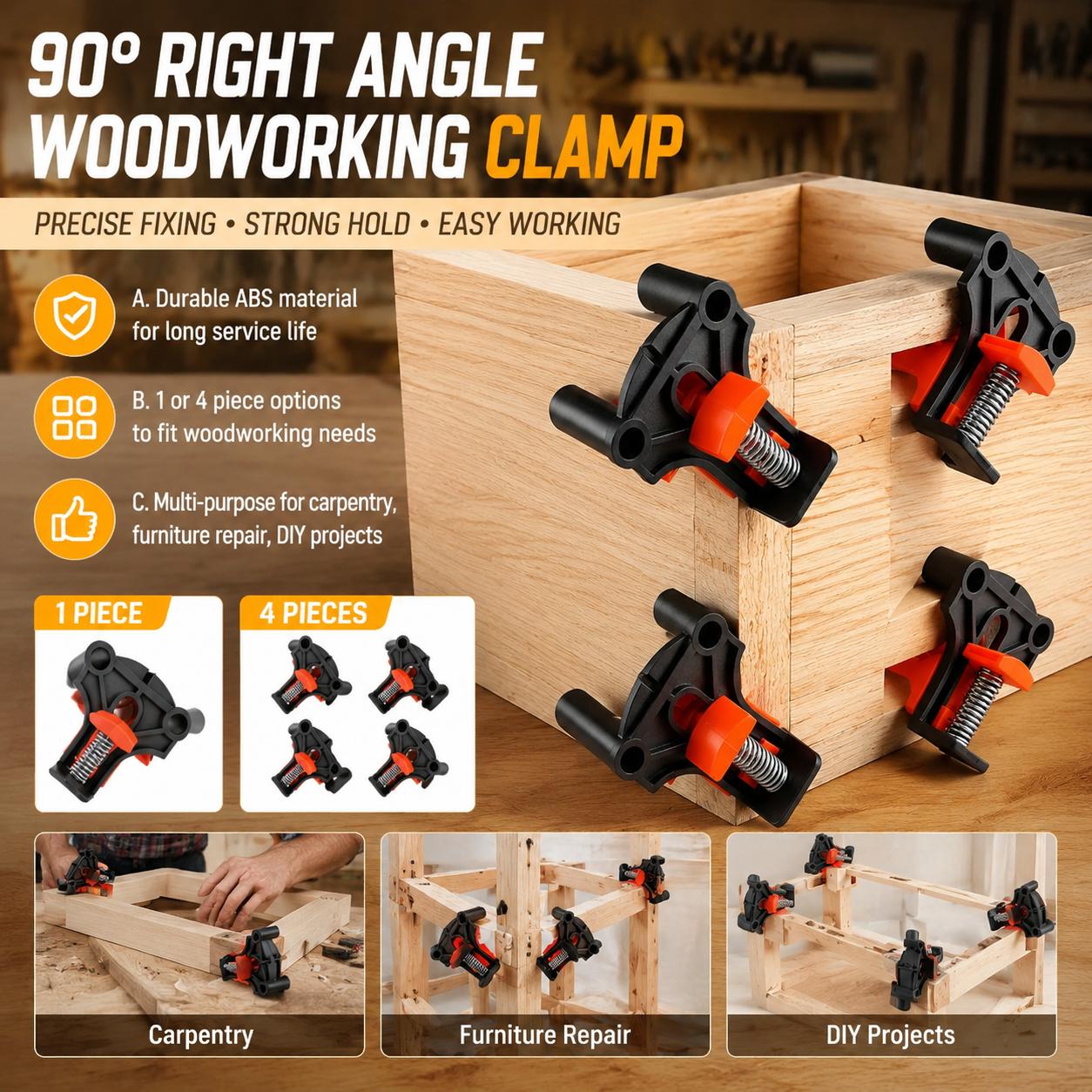 Angle Clamp 90 - Premium Holzbearbeitungs-Winkelspanner-Set (90 Grad) für Schrankmontage,