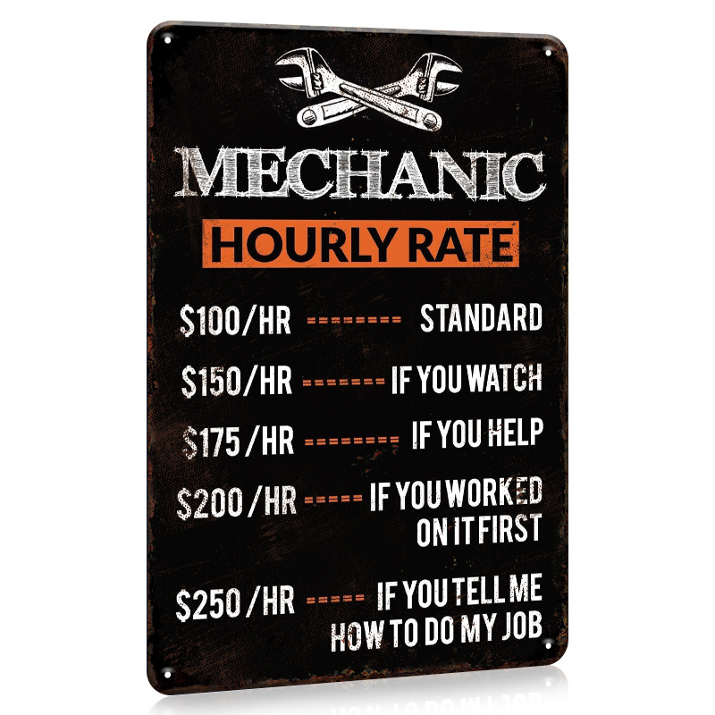 Workshop Tools Hours - 1 Stück, Metall-Blechschild mit Monteur-Stundenrate, Schraubenschlüssel-Werkzeuge,