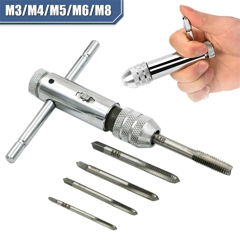 Tools Set Workshop - Ratschenschlüssel, verstellbarer T-Griff-Halter, Gewindebohrer mit M3-M8-Maschinengewinde,